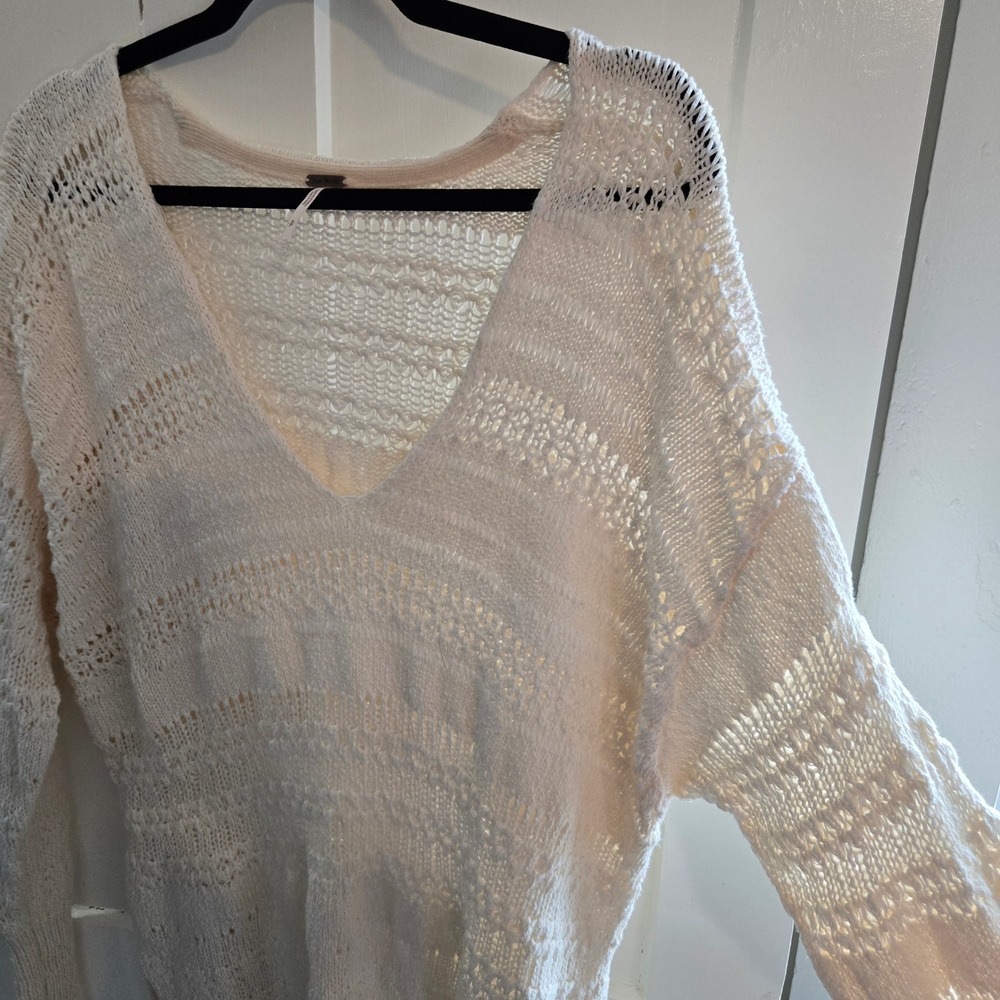 Free People Ivory Hot Tropics Pullover Sweater (S) Ivory Tunic Sweater Oversized - Picture 13 of 16